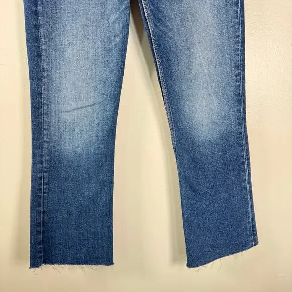 Zara High Waist Flared Leg Jeans Medium Wash Blue Raw Hem Womens Size 2 - Picture 4 of 10